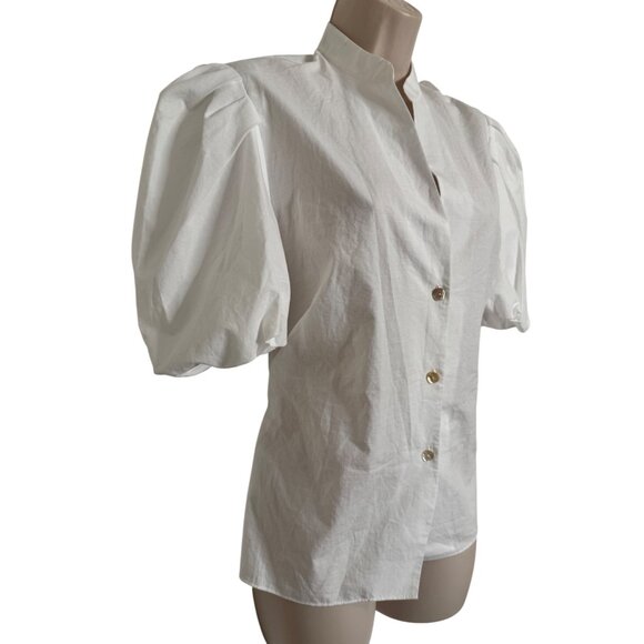 Vince Draped Puff Sleeve Blouse Size 10 Cut Out Back Button Up NWT Cotton Short - Picture 11 of 14